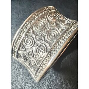 Vintage Silver Tone Heavy Ornate Spiral‎ Hinge Cuff Bracelet Size 7 Ethno-chic